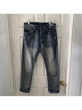 True Luck Mens Denim Jeans Straight Leg Y2K Vibe 34/30 Rugged Grunge 5 Pocket